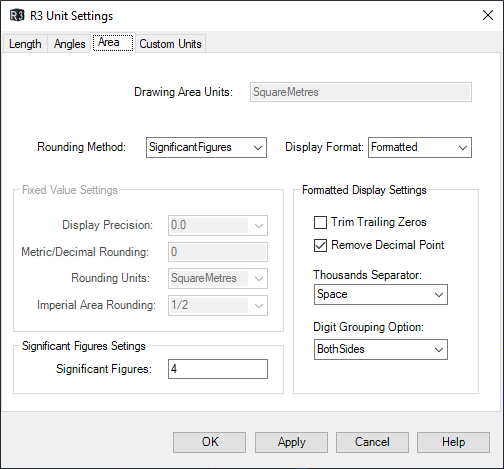 R3UNITS — Area tab
